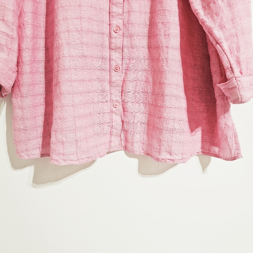 Kim Rogers Curvy 2X Pink Button front V-neck Pintuck Yoke Linen Blend Blouse - Picture 6 of 10